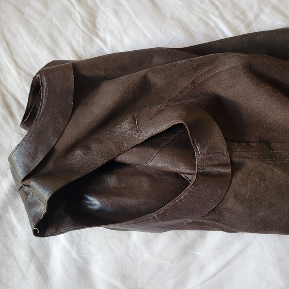 Dark brown Leather Sleeveless midi Dress - Picture 12 of 14